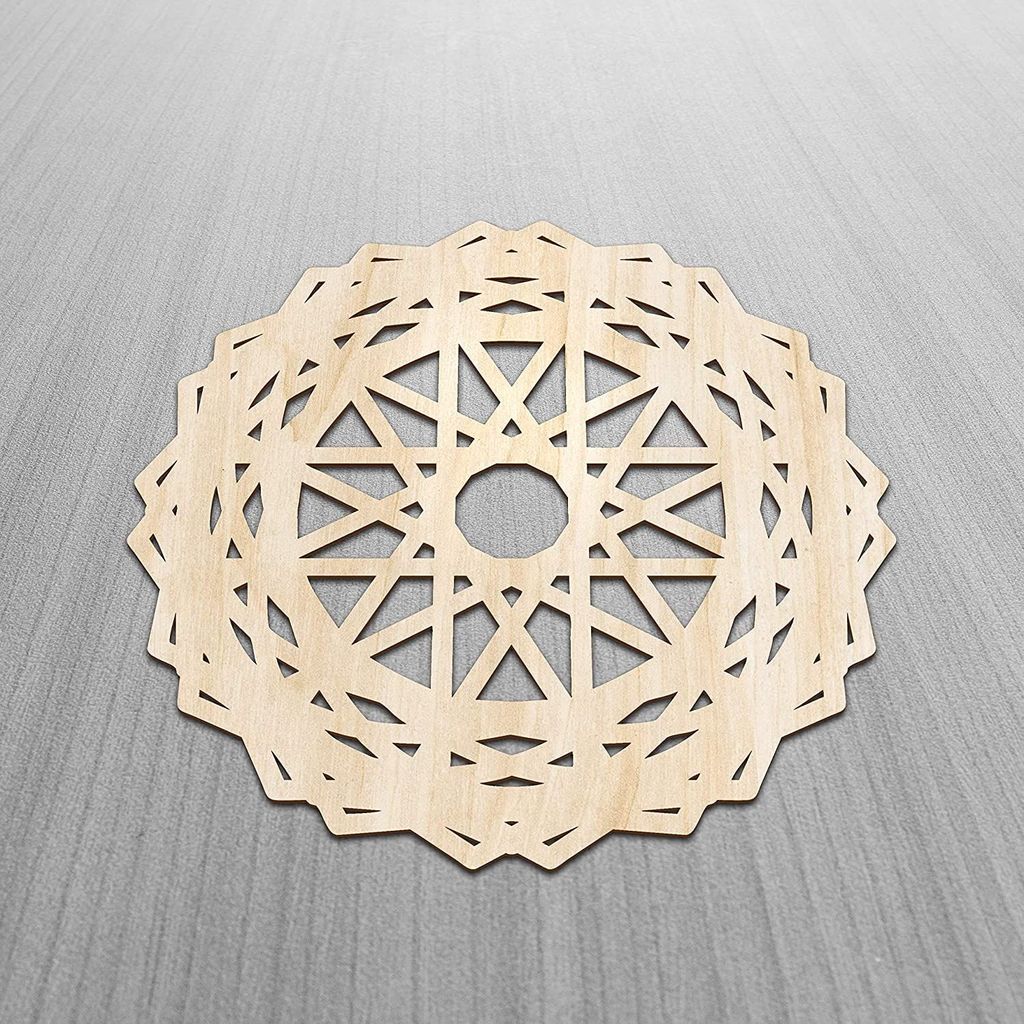 Haoser Mandala Wooden Wall Art, Traditional Star Ornament Polygonal Details, Birch Wood Plywood Rustic Wall Art Accent for Hallway Bedroom Living Room Cafes and Offices (Mandala Design-7_30CM) view 2
