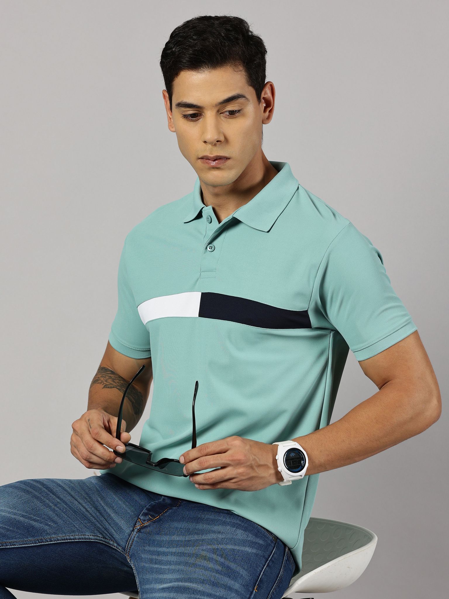 Dry-fit Green Striped Polo view 2