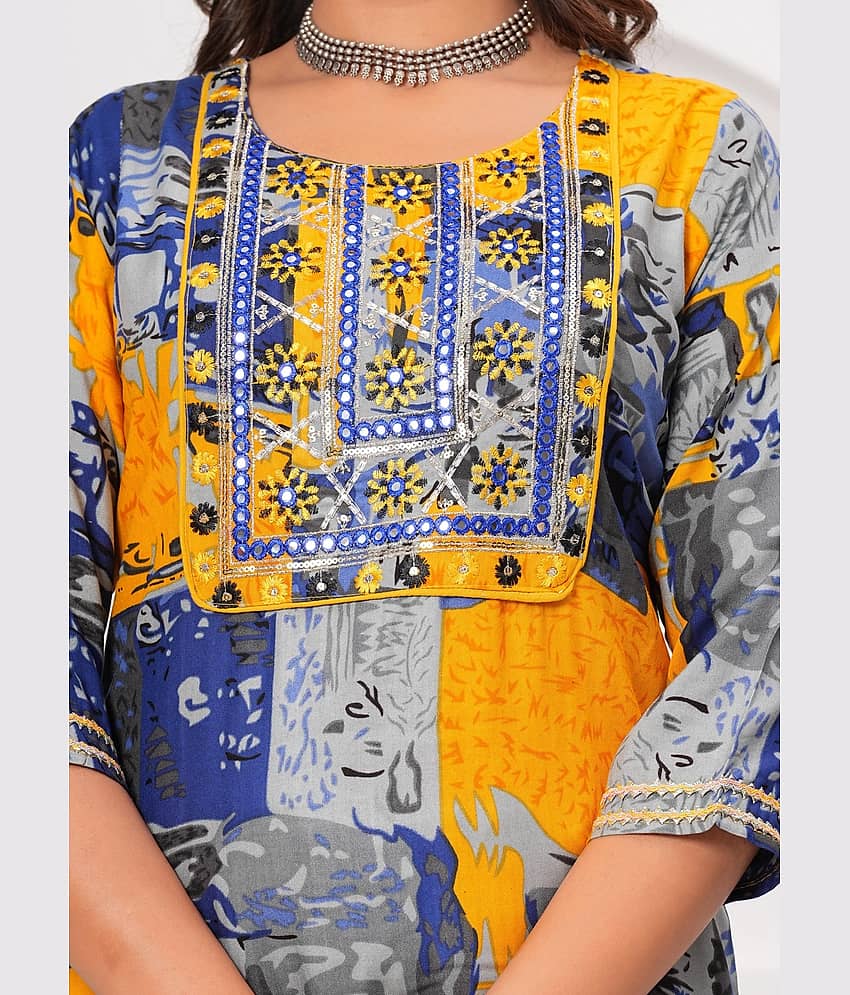 The Kurti Point Rayon Embellished Kurti With Pants Women's Stitched Salwar Suit - Blue ( Pack of 1 ) view 2