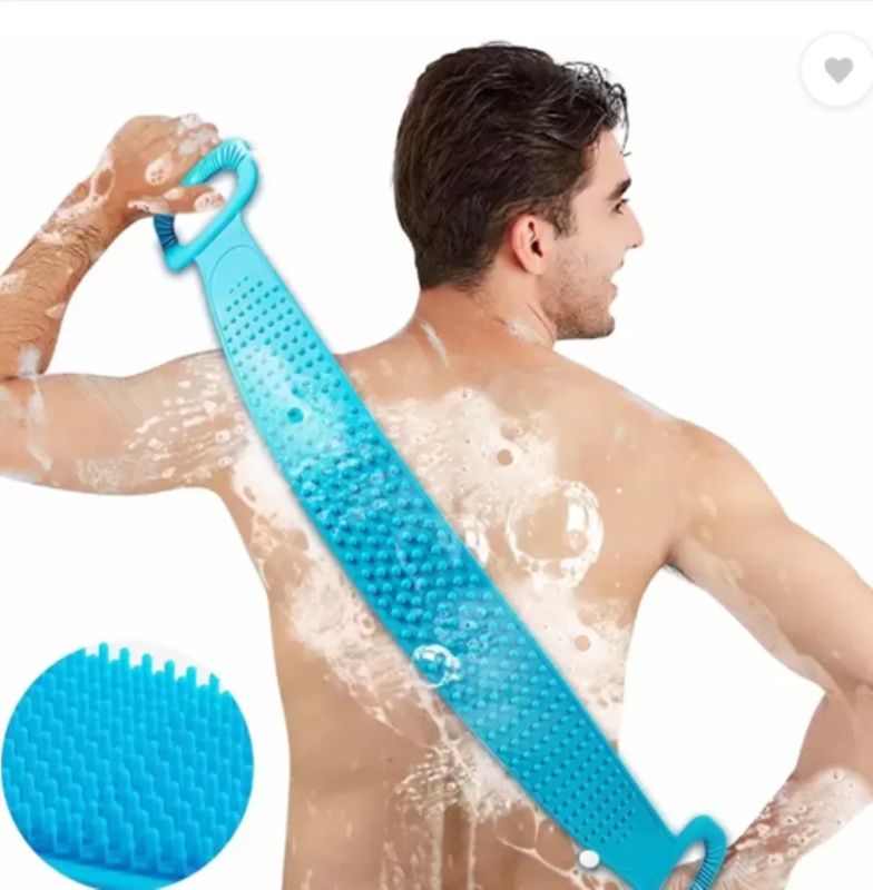 Silicone Back Scrubber and Body Exfoliator Brush | Soft & Gentle Back Washer with Handles | Long-Reach Bath & Shower Strap for Men & Women | Spa & Massaging Scrubber (Sky Blue) view 2