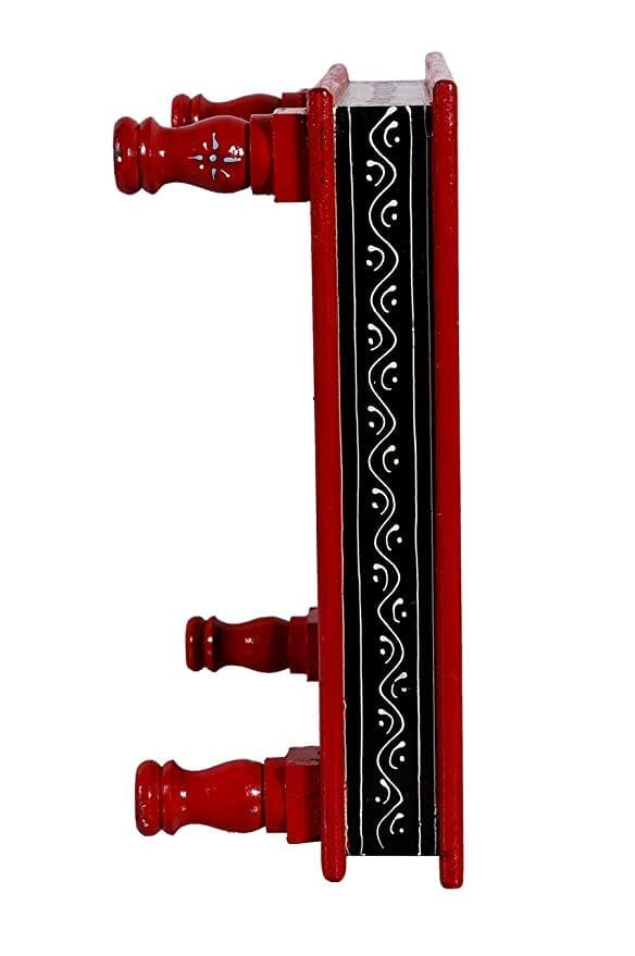Wood To Cart® Pooja Bajot Stool/Pooja Decor/Painted Chowki/Painted Patla/Chowki for Daily Prayer/Sitting Chowki for All Purpose(Red-12x12x6 inches) view 2