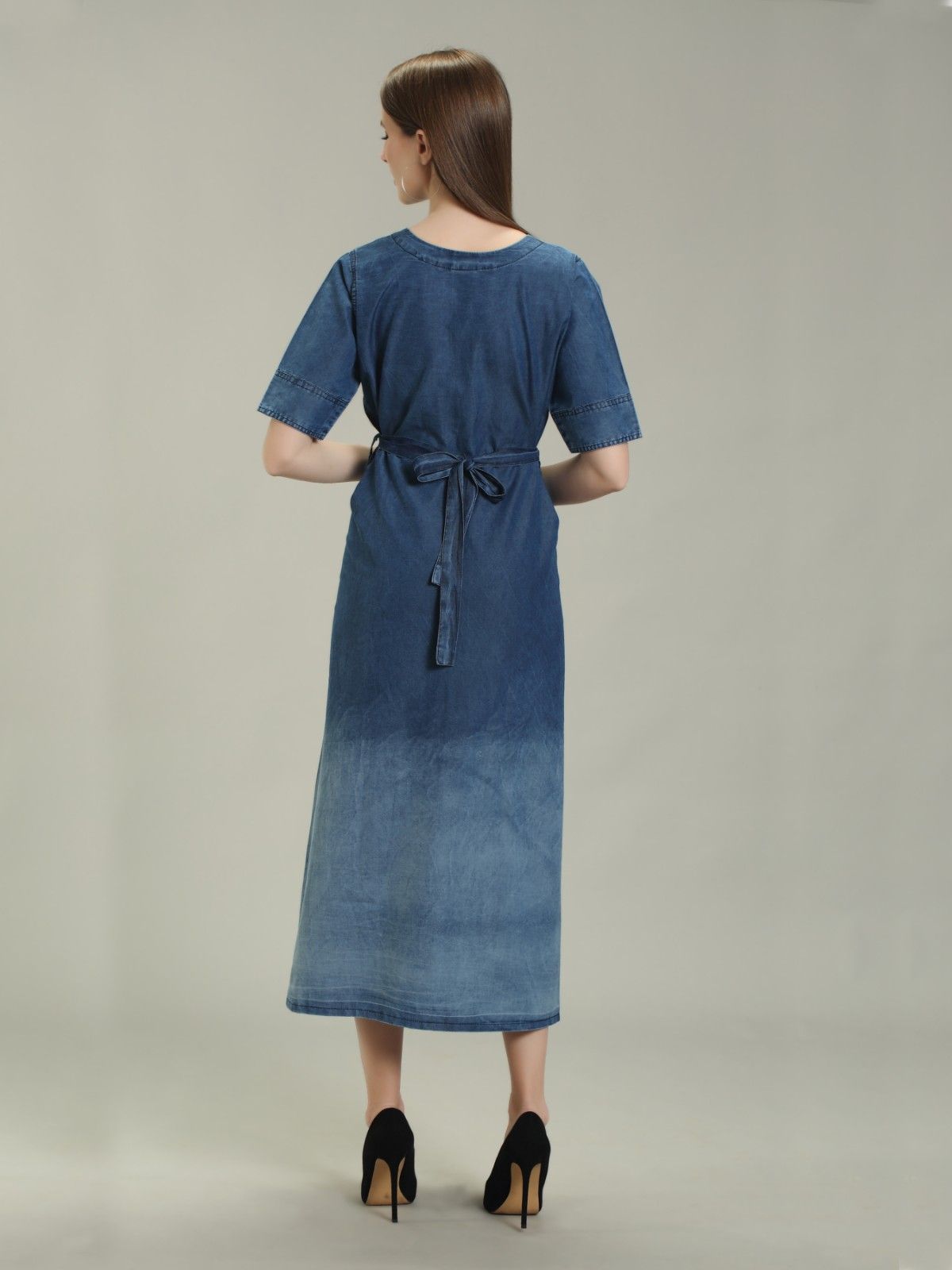 Denim One Piece Botom Spray Wash HSL with Belt, Blue - 2XL view 2