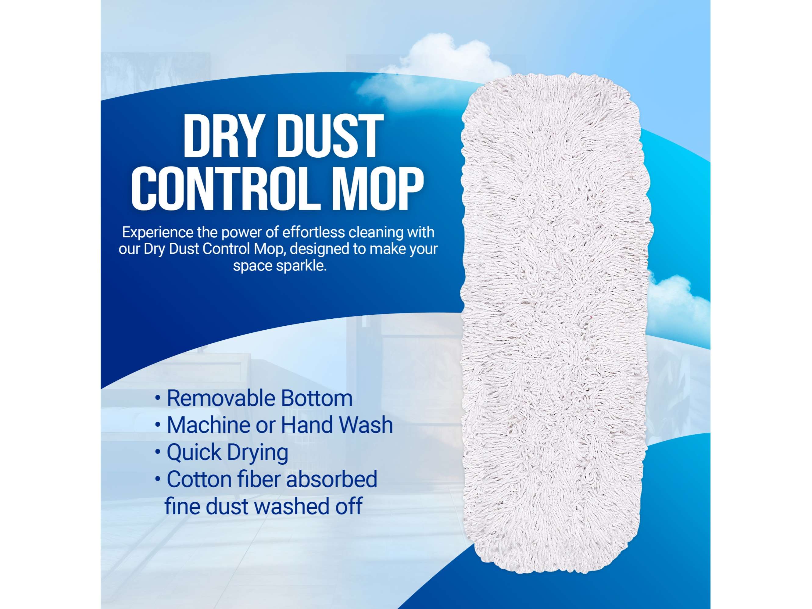 Dust Control Flat Dry Mop 18-inch Refill (Cotton) - Ultra-Soft Microfiber Pad for Effortless Cleaning view 2