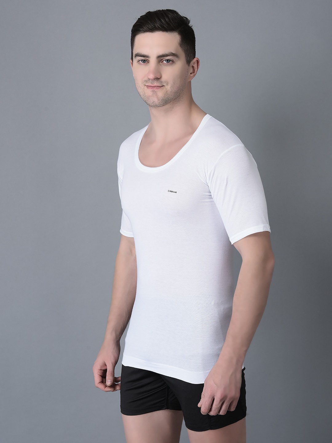 Men's White Pack of 7 Solid Combed Cotton Shrinkless Vest view 2
