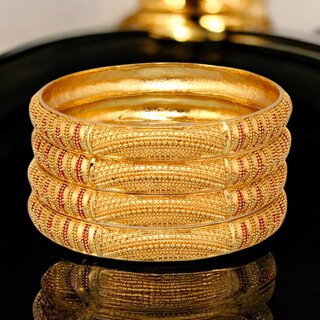 18k One Gram Gold Plated Traditional Designer Pack of 4 Bangle Set For Women view 2