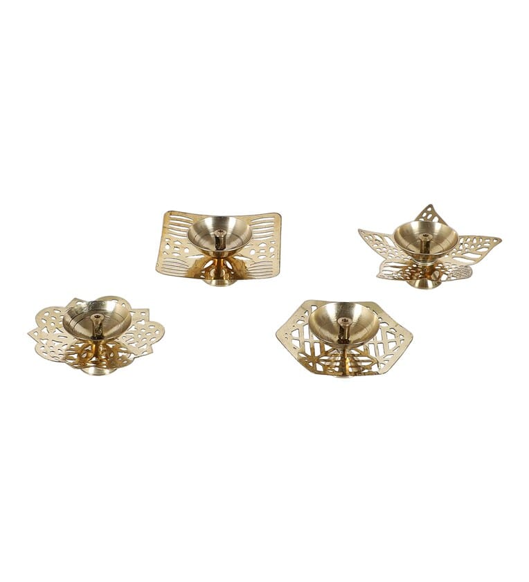 Homestyle India Brass Etching Gold Diya Set of 4 view 2