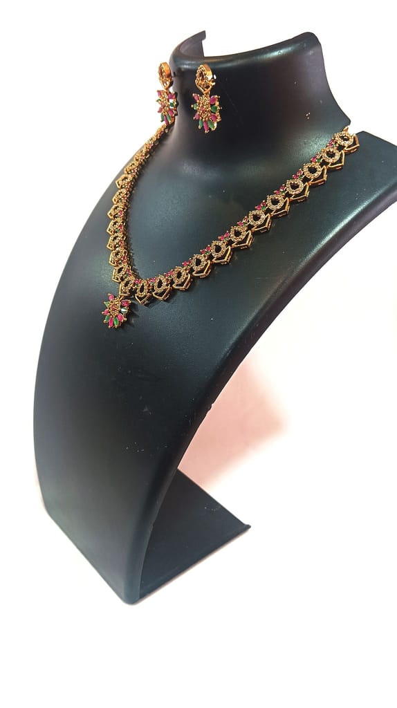 Gold-plated Kundan and Meenakari Necklace Set with Earrings for Women view 2