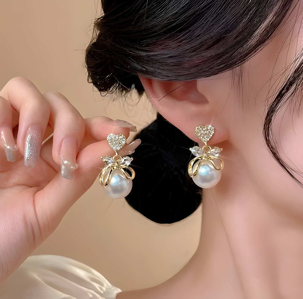 Retro Korean Bowknot Pearl Stud Earrings Jewelry Wedding Party Earrings for Women Girls Elegant Fashion Jewellery view 2