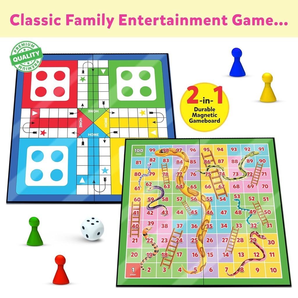 Snakes & Ladders Big Size Board Game | 14”x14” Foldable Game Board with Dice | 2-in-1 Board Game view 2