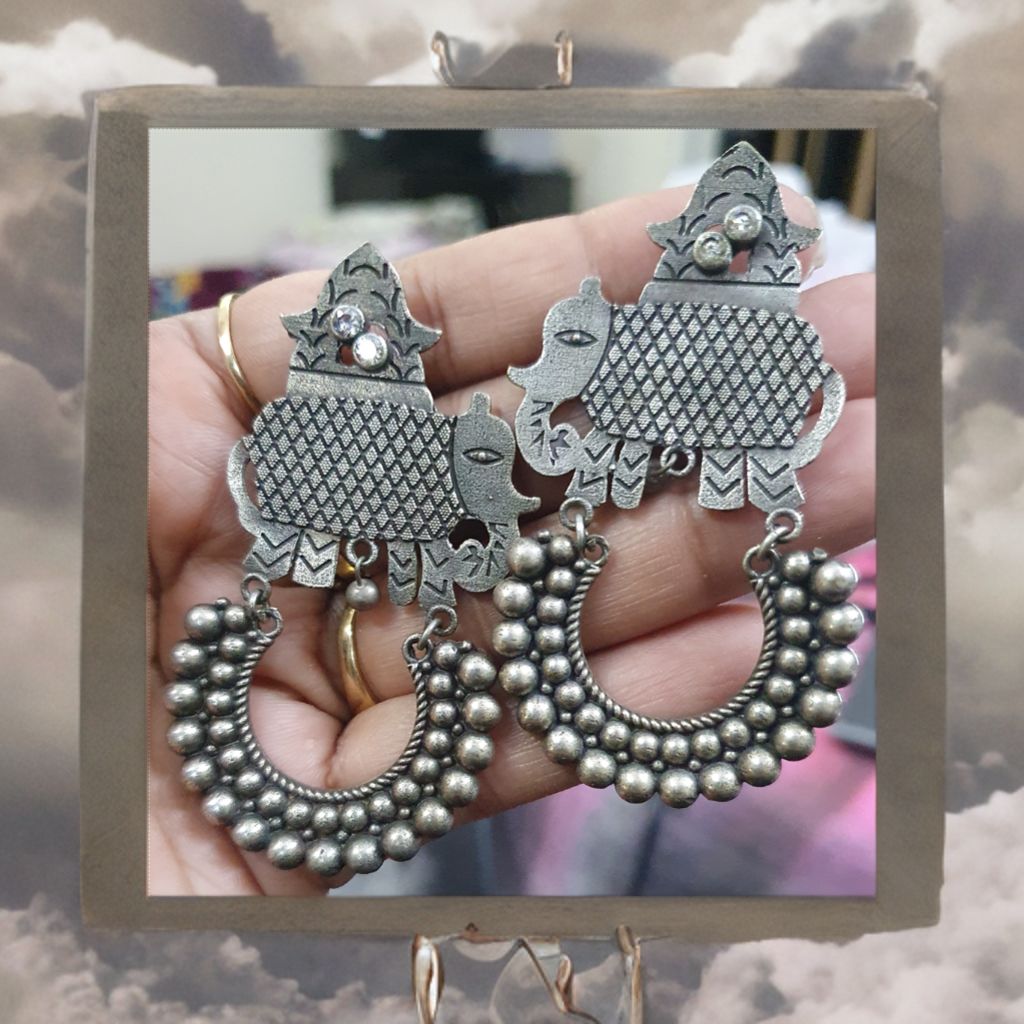 German Silver Oxidized Beautiful Earrings view 2