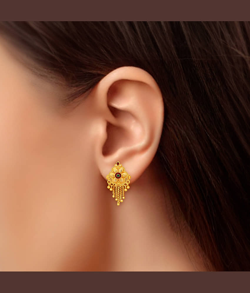 LUV FASHION Golden Stud Earrings ( Pack of 1 ) view 2