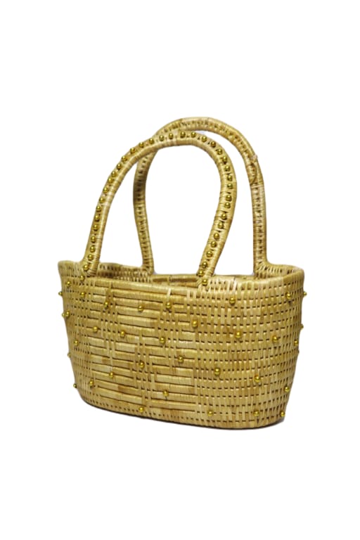 Handmade Sikki Grass/ Natural Fiber Basket (Color- Natural Golden) - Grass Fruit & Vegetable Basket (Gold) view 2