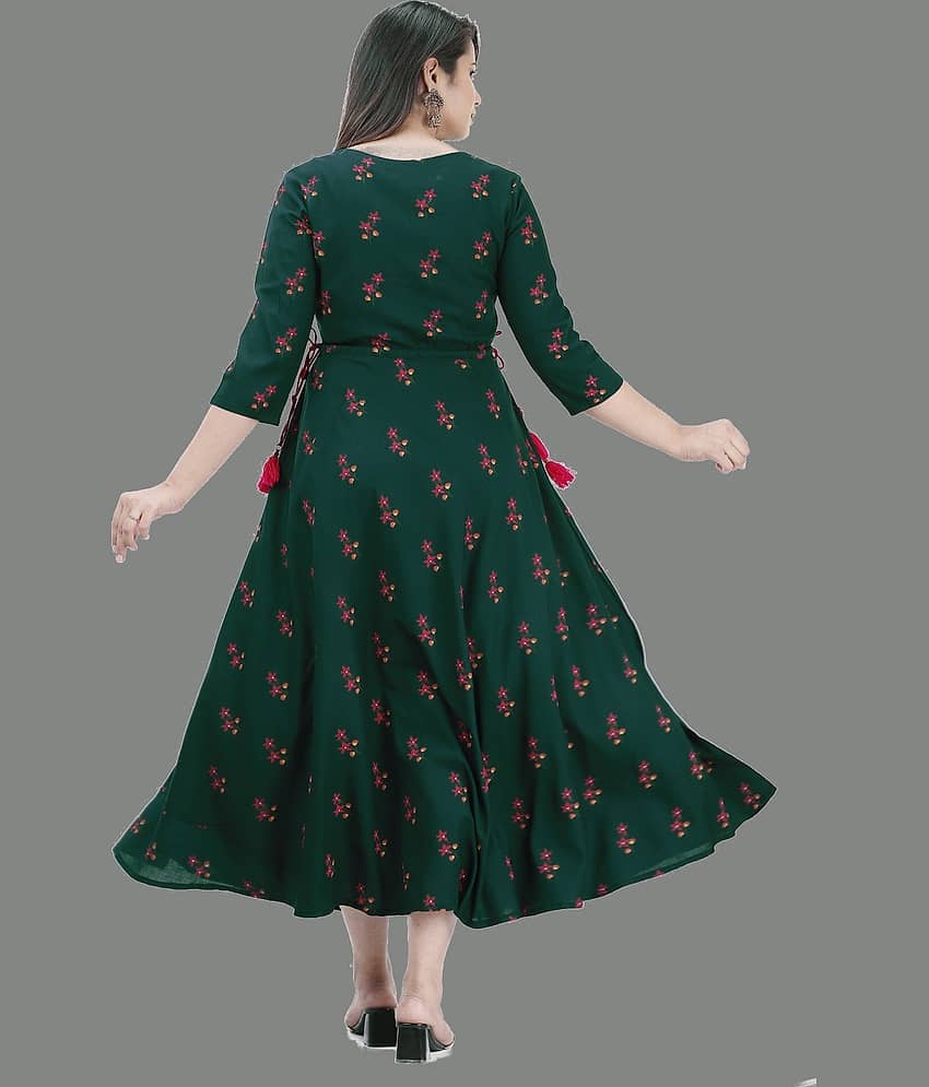 anushansa Pack of 1 Rayon Printed Anarkali Women's Kurti - ( Green ) view 2