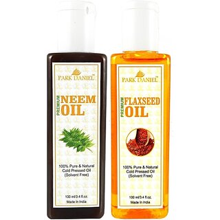 PARK DANIEL Organic Flaxseed oil and Neem oil - Natural &amp; Undiluted combo of 2 bottles of 100 ml (200ml) (200 ml) view 2