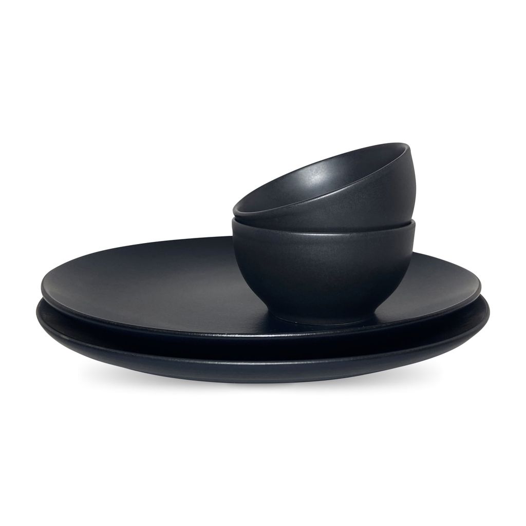 Ceramic Dining Combo Studio Collection- Matte Black Ceramic 10.2Inchs Dinner Plates and Bowls- Set of 4 view 2