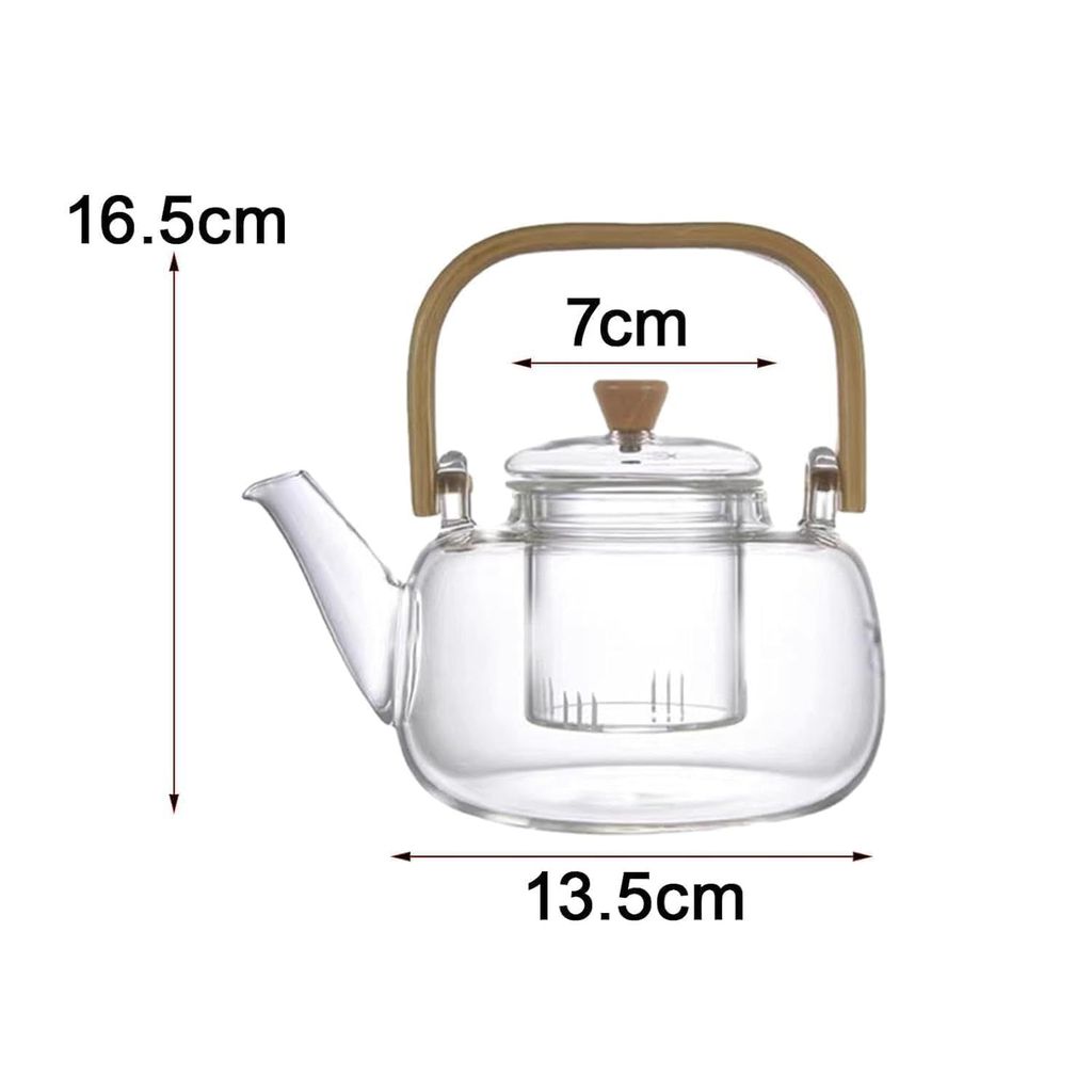 Glass Teapot with Glass Infuser | 900 ML | Kettle with Bamboo Handle| Borosilicate Glass Tea Maker, for Loose Tea, Safe On Stovetop. Heat-Resistant view 2