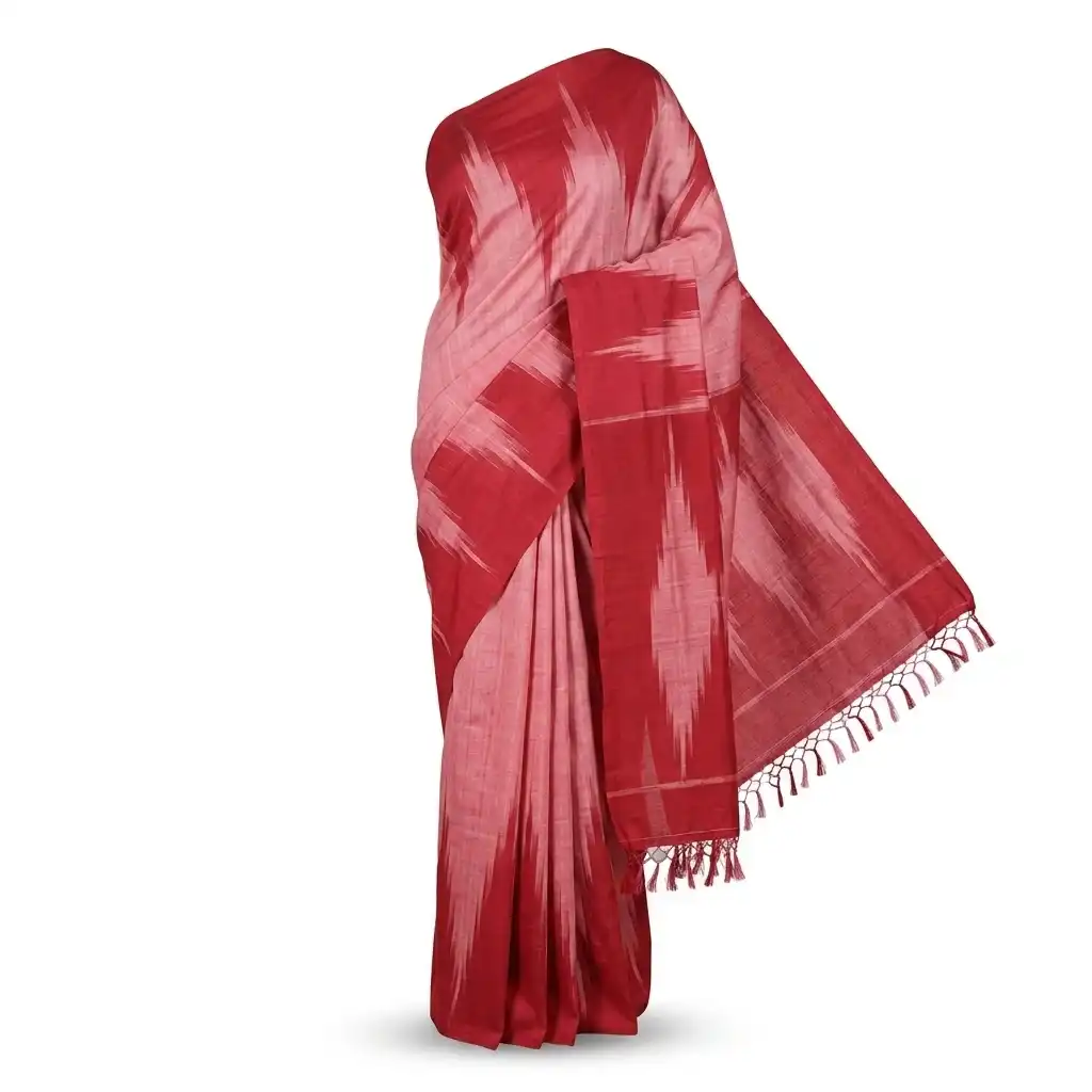 Sambalpuri Red Pink Gradient Elegance Handloom Saree