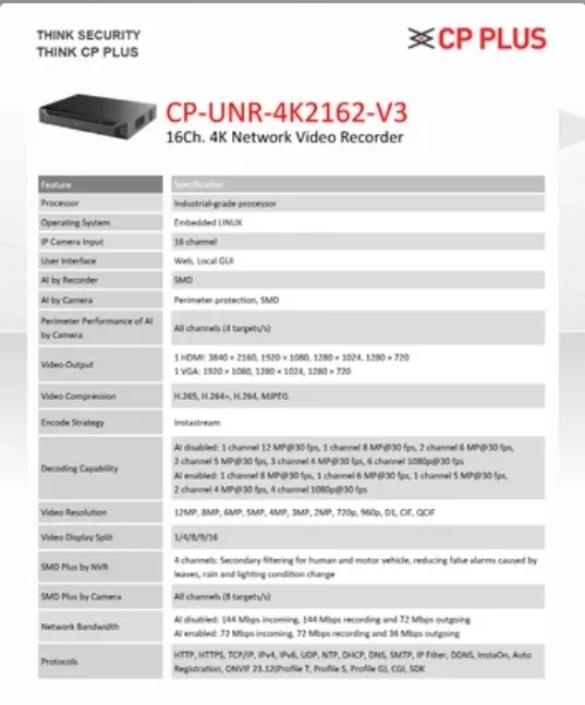CP Plus UNR-4K2162-V3 16 Ch 4K Network Video Recorder view 2