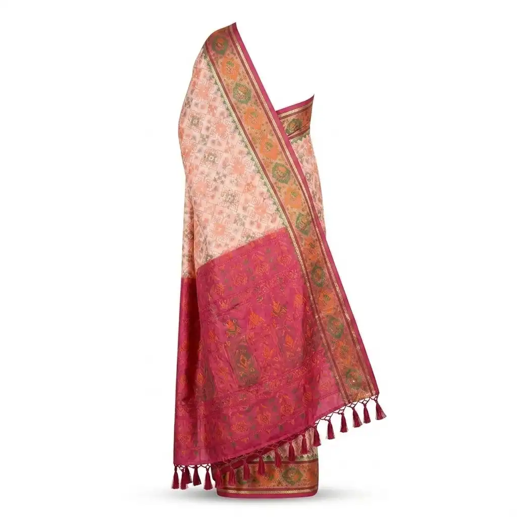 Peach Sambalpuri Saree view 2