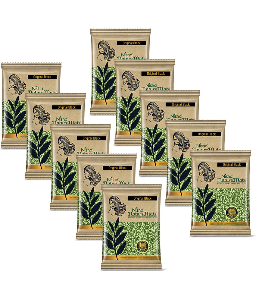Nisha Nature Mate Henna Based Hair Colour Original Black 10gm Pack of 10, No Ammonia, No Resorcinol, 100% Grey Coverage view 2