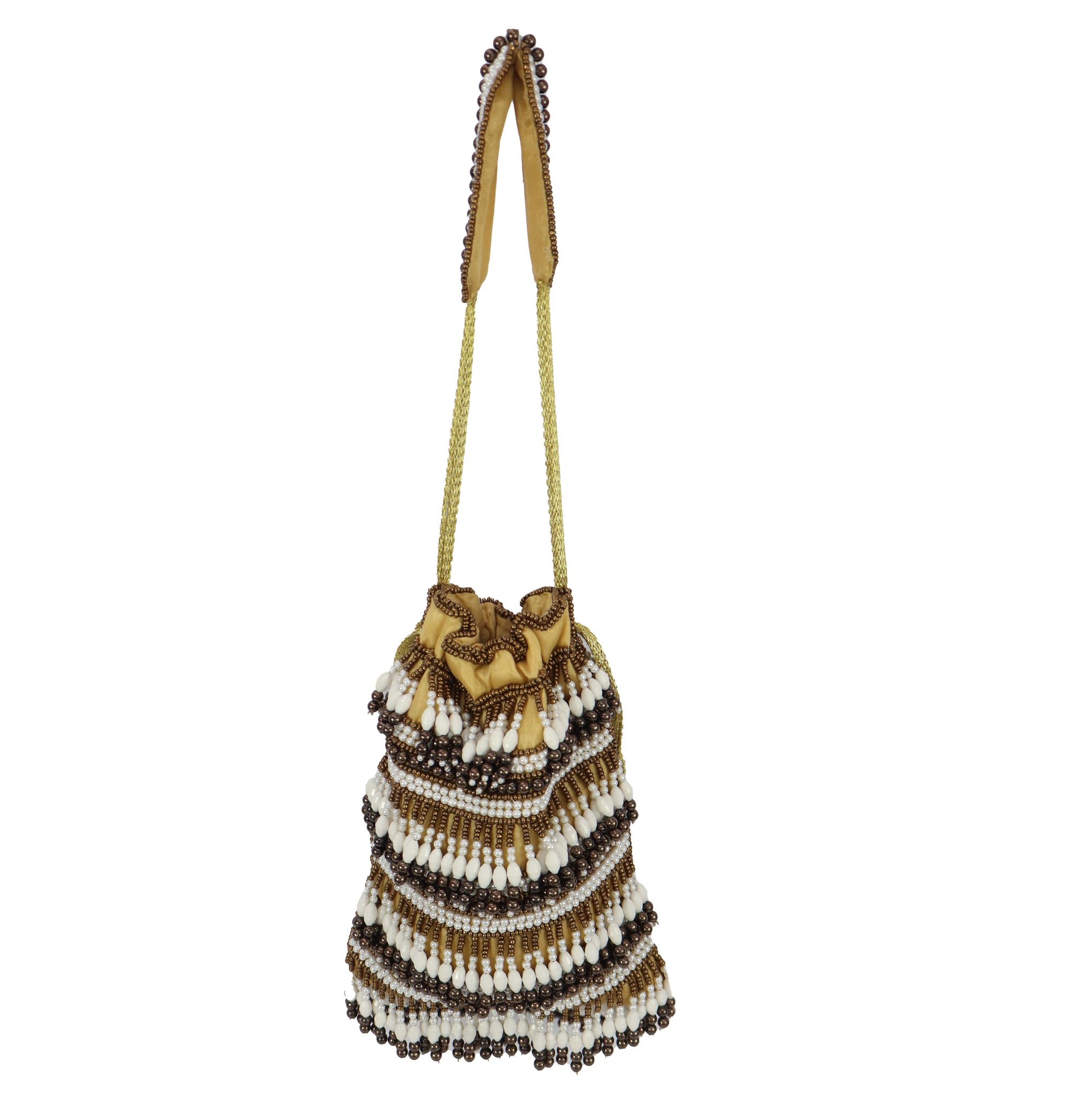 Heavy handwork Bead And Sequin Embellished Potli Bag- Multicolour (Brown) bag view 2