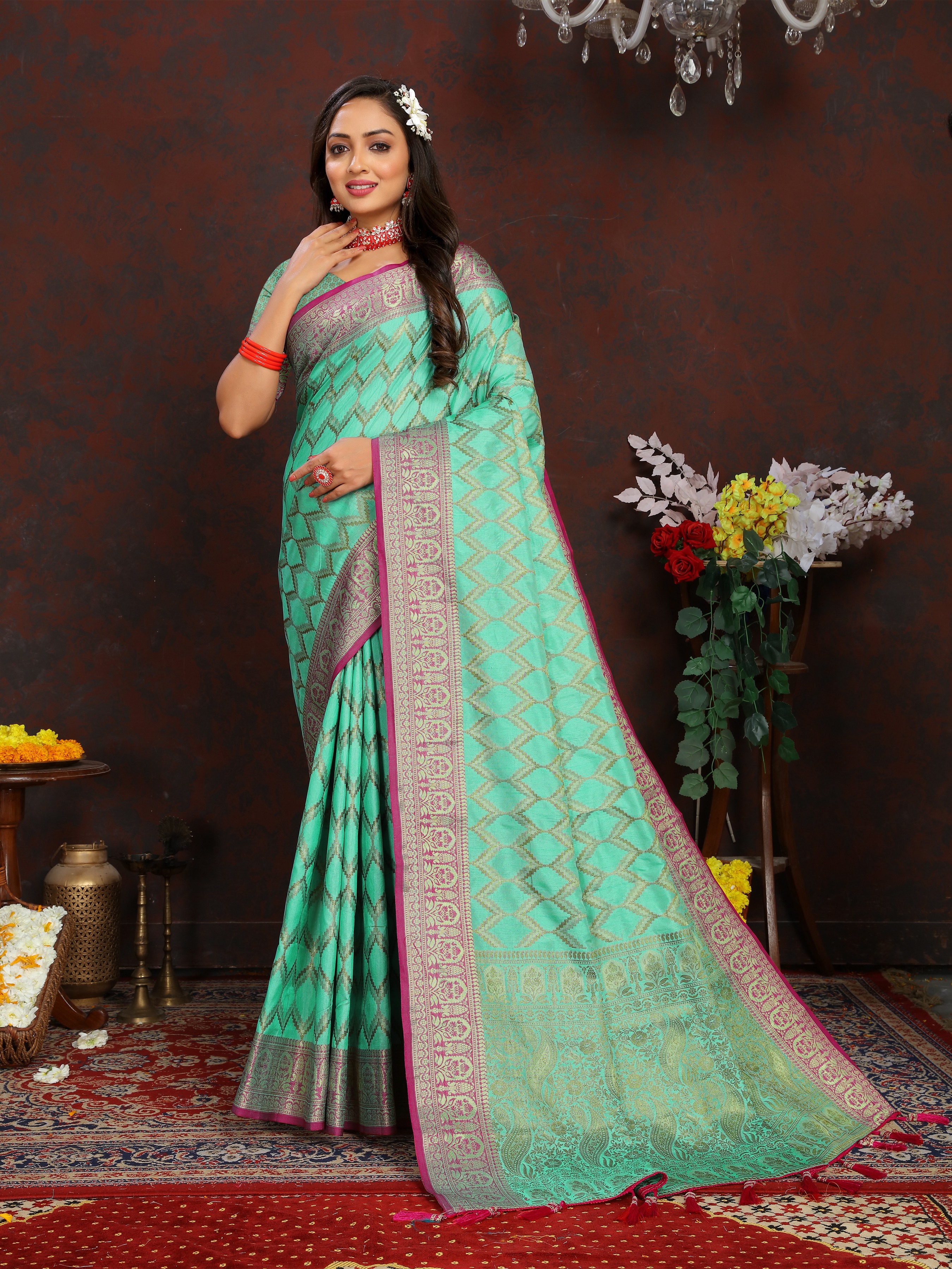 Soft katan silk saree with zari weawing design... view 2