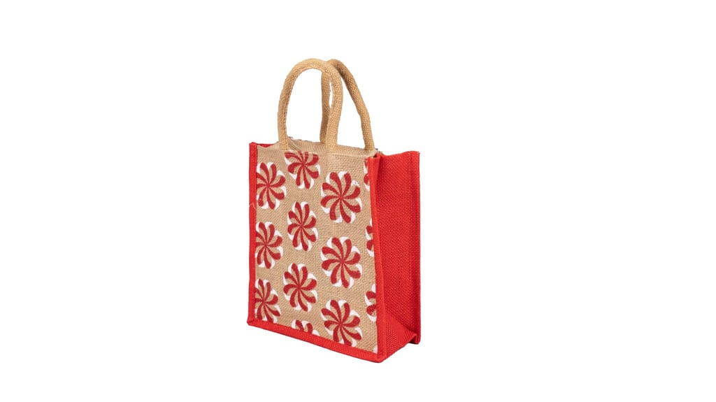 Jute Bag with Red Floral Print view 2