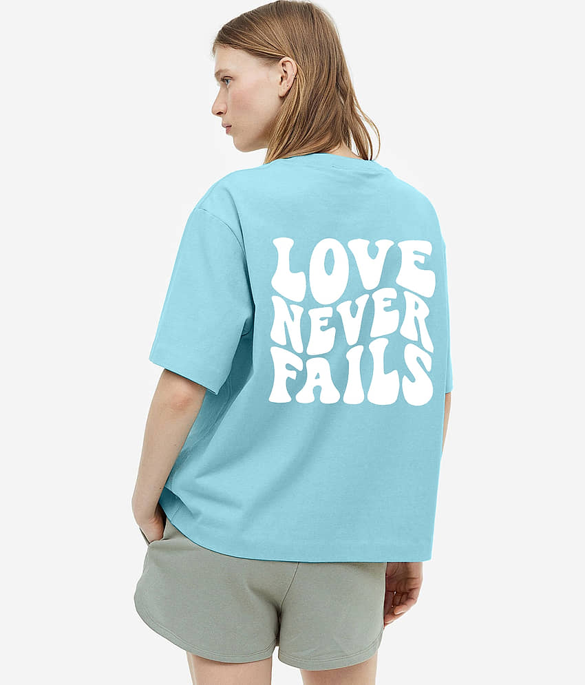 Faltu.co Women Cotton Printed Oversized Fit Round Neck T-Shirt ( Light Blue )