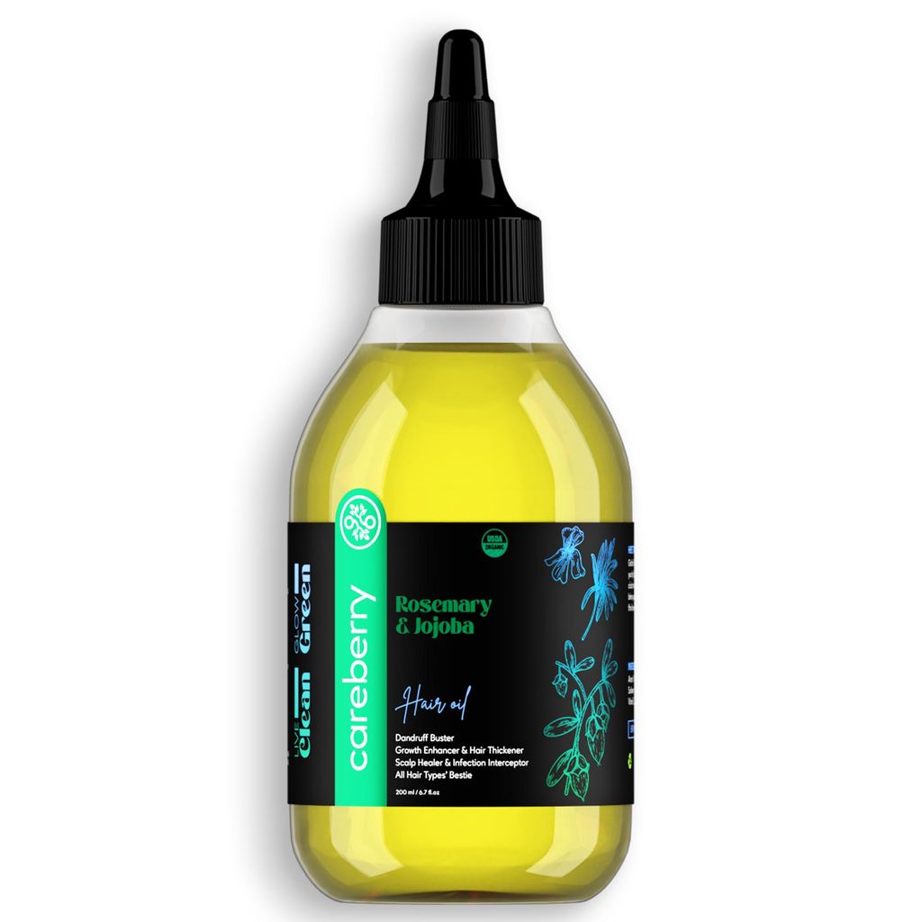 Careberry 100% Organic Rosemary & Jojoba Anti Dandruff Hair Oil, 100% Natural & Cold Pressed, Ayush Certified Ayurvedic 200ml view 2