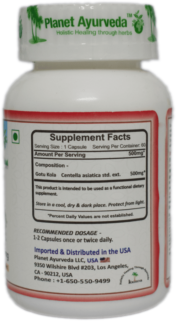 Planet Ayurveda Gotu Kola - 60 Capsules, 500mg - Supports Brain Function, Memory, and Focus - Ayurvedic Supplement for Overall Well-being view 2