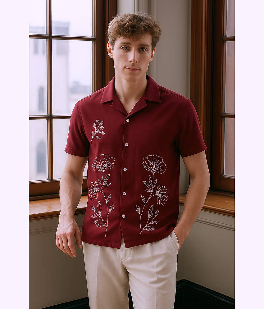 FTX Polyester Regular Fit Embroidered Half Sleeves Men's Casual Shirt - Maroon ( Pack of 1 )