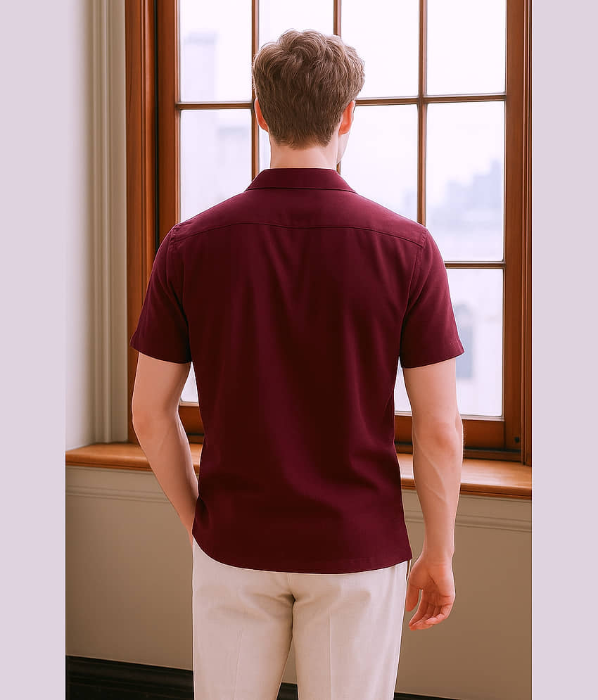 FTX Polyester Regular Fit Embroidered Half Sleeves Men's Casual Shirt - Maroon ( Pack of 1 ) view 2