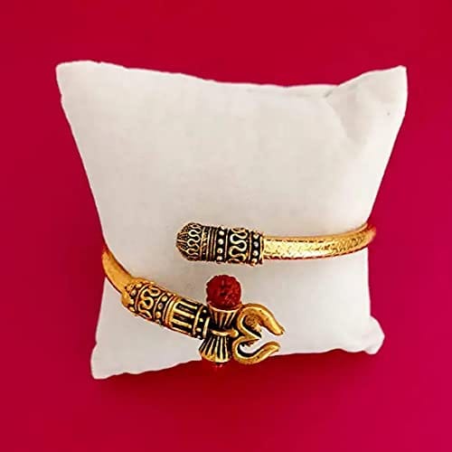 Shiva Trishul Damroo Rudraksha Kada Designer Lord Shiv Bahubali Cuff Bracelet Bangle for Men view 2