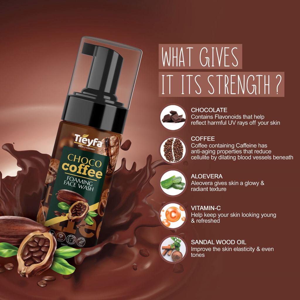 TREYFA Choco Coffee foaming face wash Skin Brightening, Radiance & Glow, Refreshing For All Skin Types (100 ml) view 2