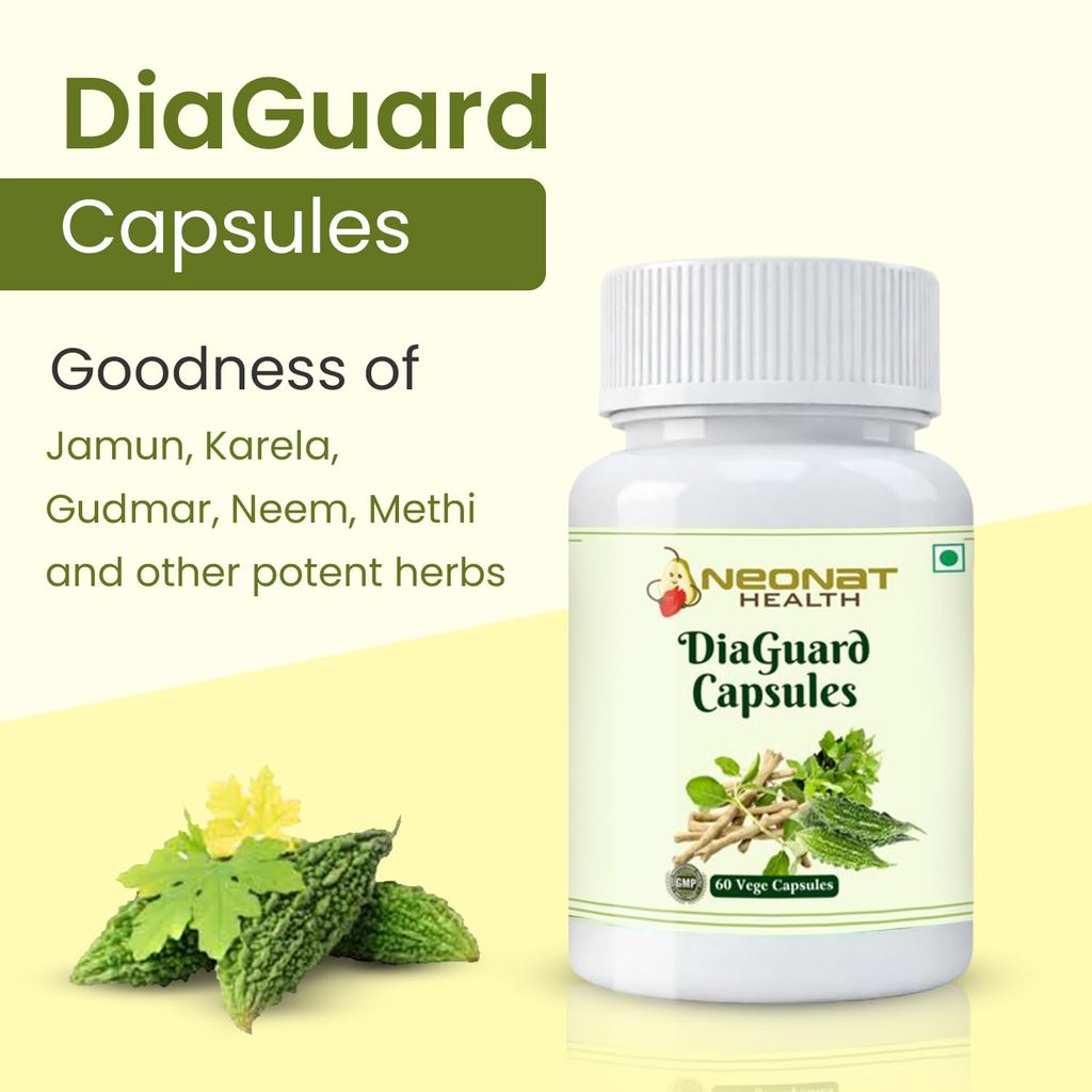 Neonat Health DiaGuard Capsules | Ayurvedic Blend of Karela, Gurmar & Tulsi | Supports Healthy Blood Sugar Levels | Natural & Vegetarian | 60 Capsules view 2