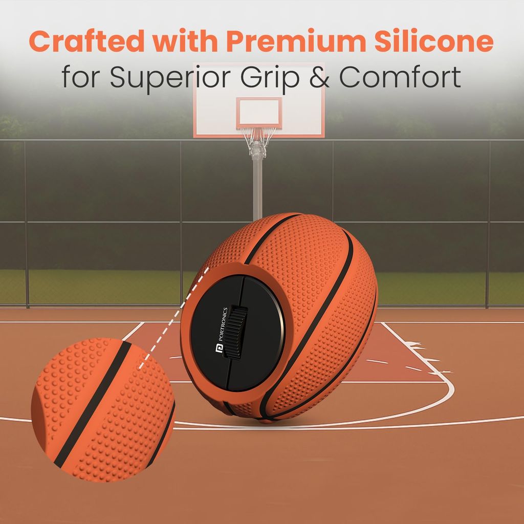 Portronics ToadPlay Basketball Mini Wireless Bluetooth Mouse with Dual Wireless Connectivity (BT + 2.4 GHz), Rechargeable Battery, Noise-Free Clicking, Multi-Device Pair, Adjust Sensitivity (Brown) view 2