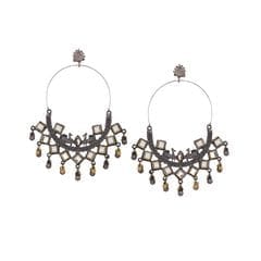 Oxidized Silver Color Kundan Bali Earrings view 2
