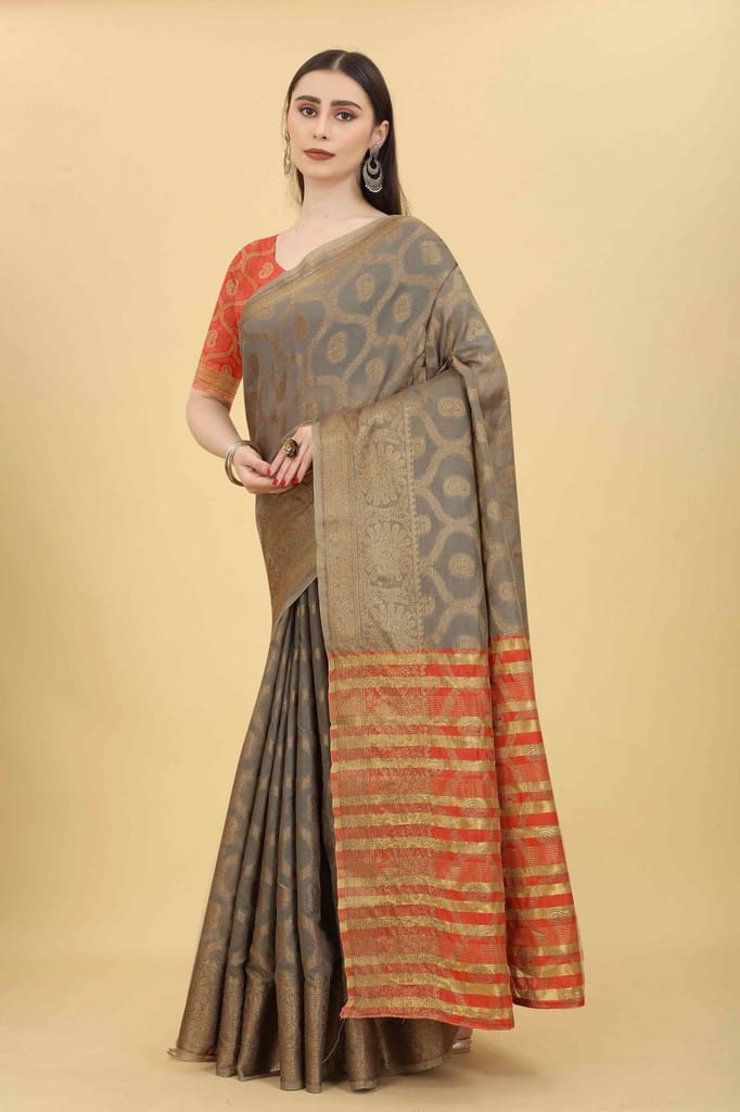 Women's Floral Cotton blend Saree With Blouse Piece view 2
