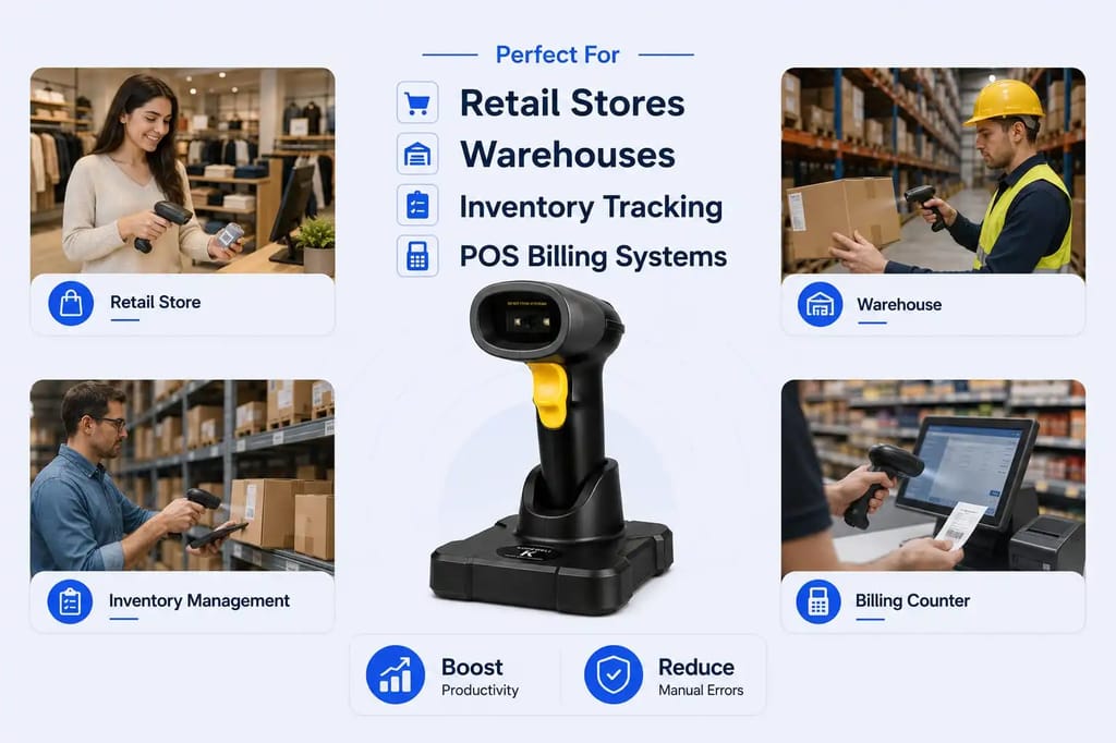 MJ-2818B 2D Wireless Barcode Scanner with Cradle – USB, Reads QR Code, 1D & 2D Barcodes | 1 Year Warranty view 2