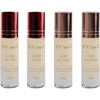 Ossa Rose Velvet And Gold, Oud Royale And Incense Unisex Concentrated Perfums Alcohol Free Attar Combo (Pack of 4) view 2
