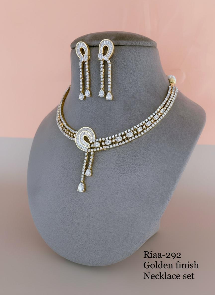 Riaa-292 Golden Finish Necklace Set - White view 2