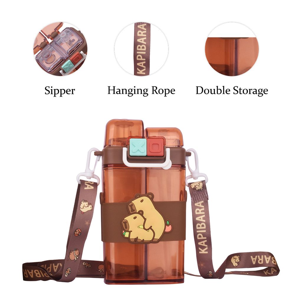 Capybara Water Bottle | 2 in 1 Water Bottle | Kids School Water Bottle | Cartoon Water Bottles | Plastic Water Bottle Cartoon | Drinking Bottle | Cute Water Bottle view 2