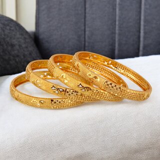 18k One Gram Gold Plated Traditional Designer Pack of 4 Bangle Set For Women view 2
