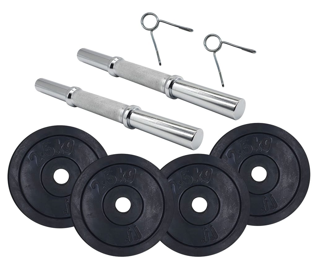 JJ Jonex Dumbbells, Rubber Dumbbells Set, 12Kg Rubber Dumbbell Plates with 25mm 1 Pair Steel Dumbbell Rods with Spring Locks