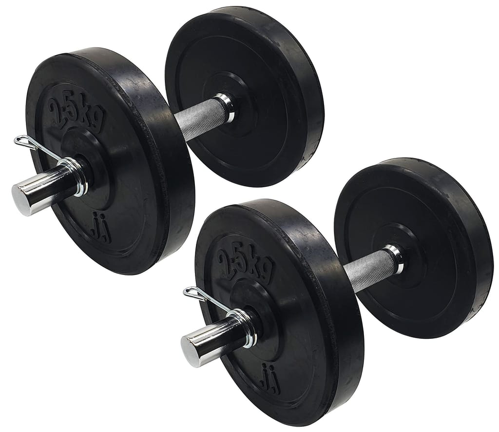 JJ Jonex Dumbbells, Rubber Dumbbells Set, 12Kg Rubber Dumbbell Plates with 25mm 1 Pair Steel Dumbbell Rods with Spring Locks view 2