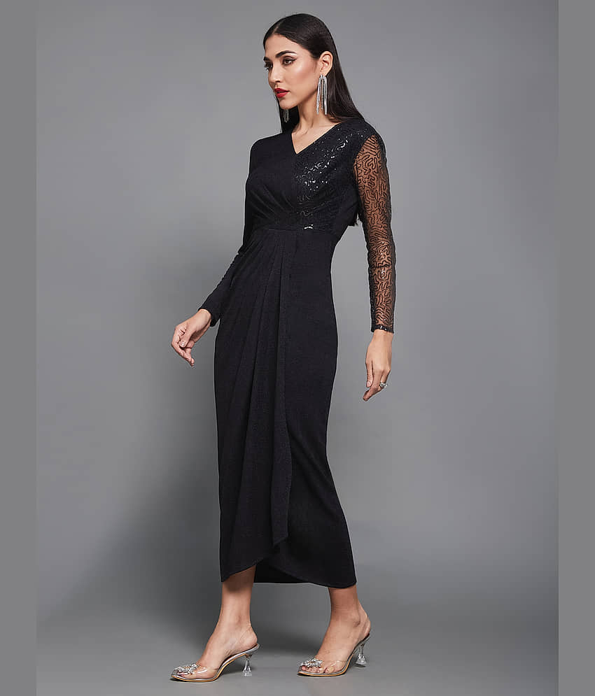 Miss Chase Women Polyester Embellished Asymmetric Dress ( Black ) view 2