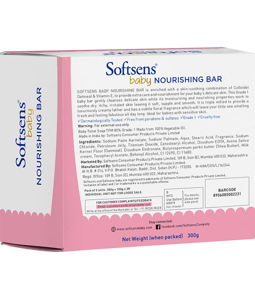 Softsens Baby Nourishing Soap Bar Enriched with Colloidal Oatmeal , 100g x 3 view 2