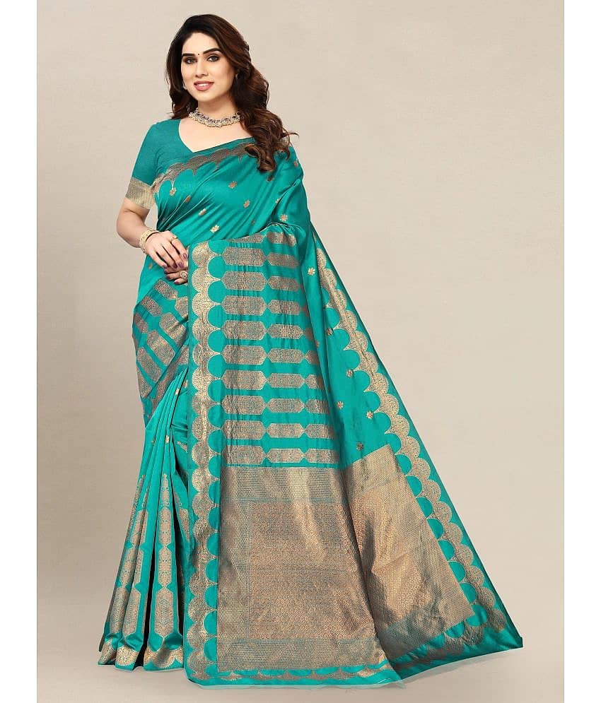 Om Shantam Sarees Banarasi Silk Embellished Saree With Unstitched Blouse Piece ( Green )
