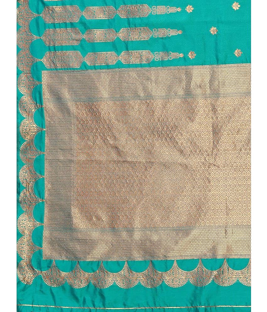 Om Shantam Sarees Banarasi Silk Embellished Saree With Unstitched Blouse Piece ( Green ) view 2