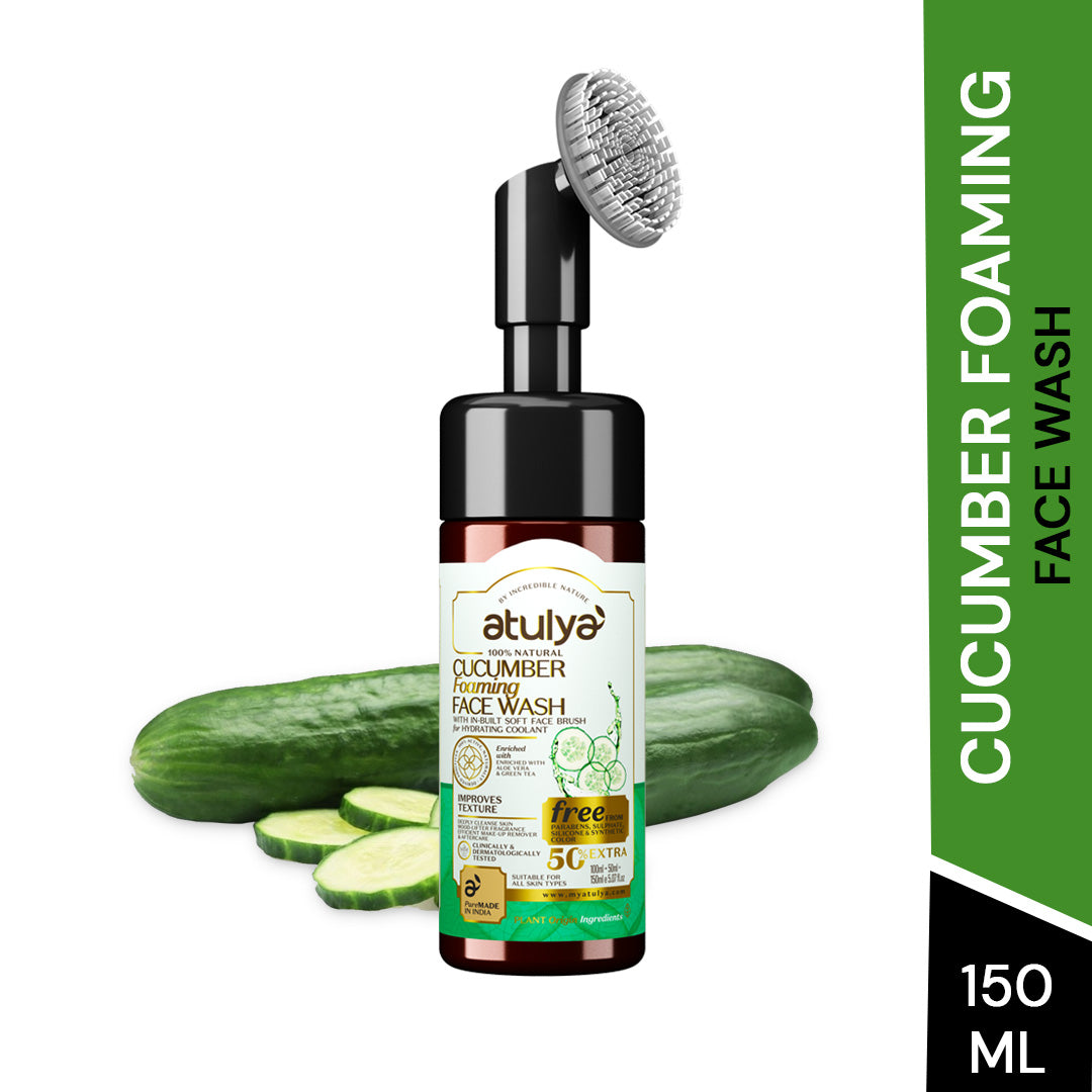 Atulya Cucumber Foaming Face Wash with Built-In Silicone Brush | IMproves Texture - 150ml view 2